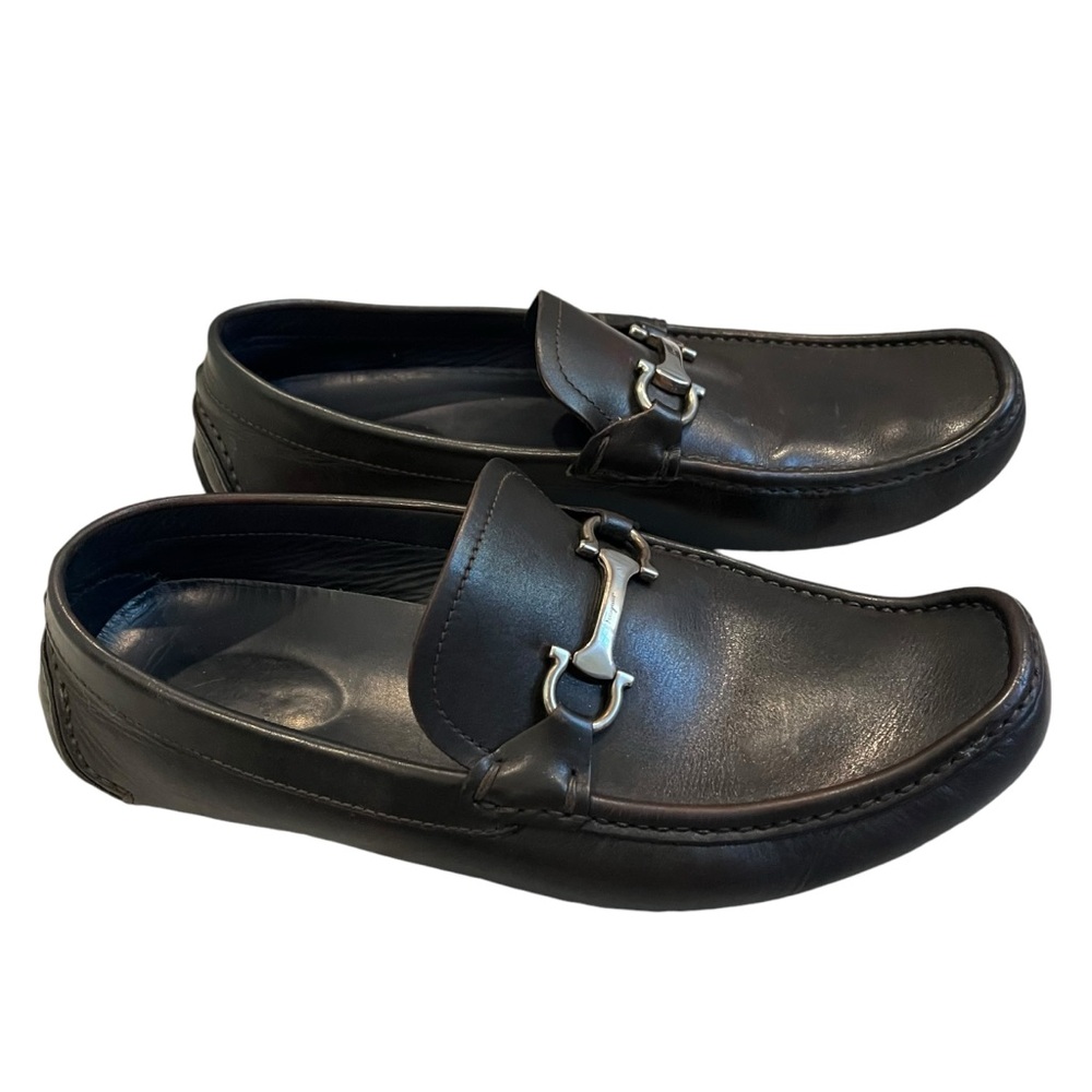 SALVATORE FERRAGAMO Plum Leather Driving Shoes Sz 8.5 EE, RETAIL $560 - Picture 3 of 14